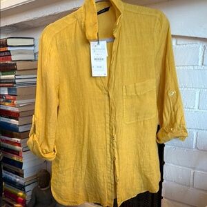 Zara Mustard Yellow Linen Shirt